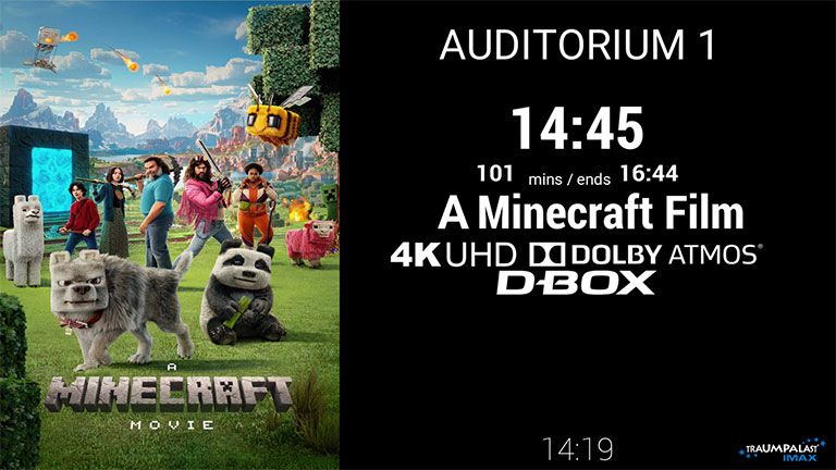 Minecraft and screening attributes as shown in OneCinema Signage